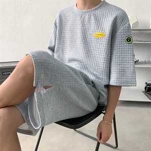 华夫格短袖t恤男夏季潮牌宽松半袖上衣S13P22图片