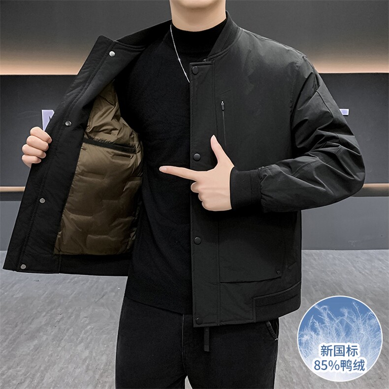 新款秋冬款男士85绒子白鸭绒轻薄羽绒服夹克棒球领羽绒服外套,男装夹克,钱塘723