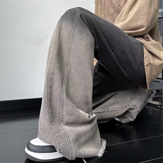 美式复古小众高街黑灰渐变水洗渐变牛仔裤男女款设计感毛边喇叭裤，男装牛仔裤，星座601-2