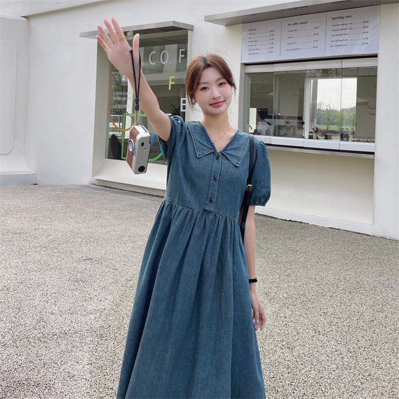 新款现货v领休闲牛仔连衣裙212A-609-P115-165图片