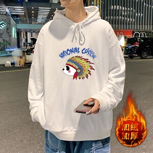 WY2196-P35加绒款-P40纯棉连帽卫衣男大码运动帽衫宽松薄外套男