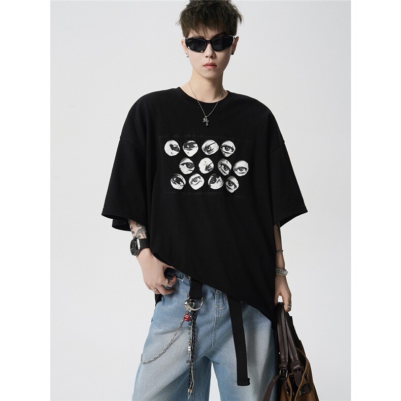 孔洞透视短袖镂空T恤眼睛印花美式痞帅短袖1016-1T354P38K69，男装T恤，星座1016-1（原电商B408-1）