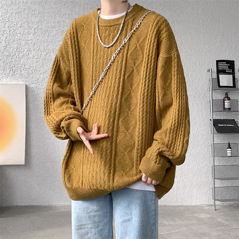 8XL-M圆领毛衣男秋冬季宽松慵懒套头麻花针织衫毛线衣MY19005P68,男装针织衫/毛衣,电商B312