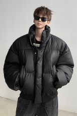 米杏色pu皮棉服男冬季加厚美式复古立领面包服高级感潮牌棉衣外套，男装棉衣，星座508（原C305）