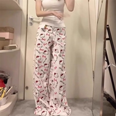 满印HelloKitty阔腿裤女生夏季宽松显瘦直筒裤慵懒百搭休闲拖地裤，男装休闲裤，星座1210-1