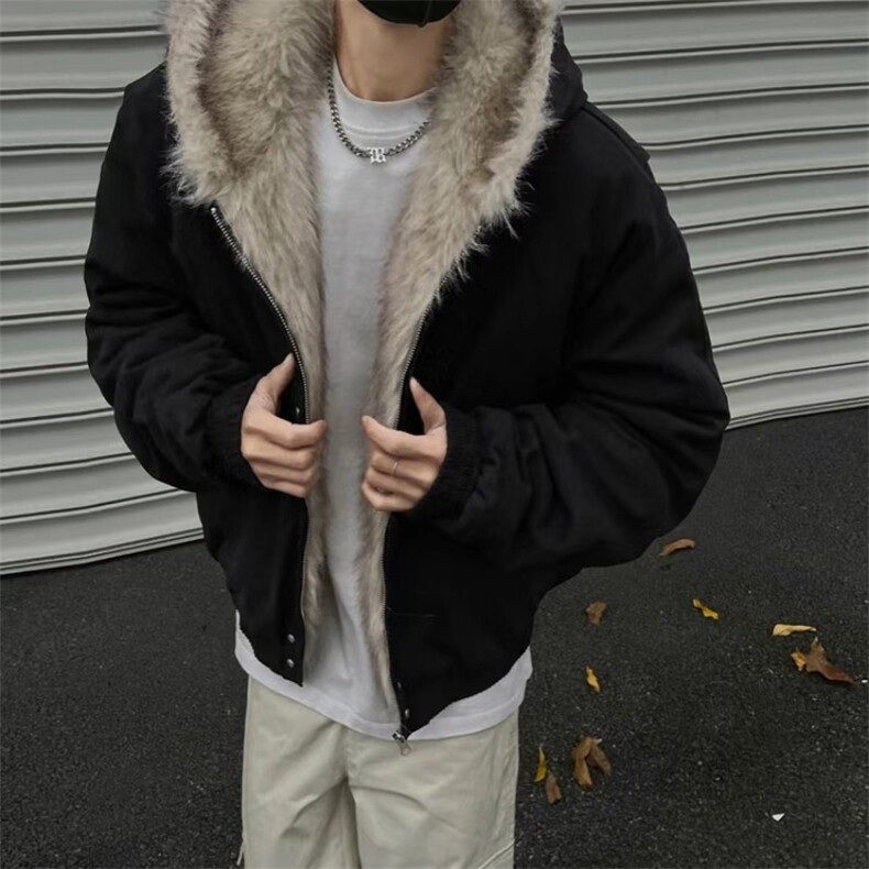 现货高品质美式高街冬季重磅硬挺短款座山雕毛领棉衣男女加厚外套，男装棉衣，电商A486