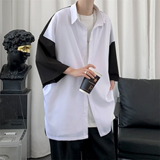 新款夏季禁欲风短剧拼接男士撞色短衬衫A071-C12-P35，男装衬衫，电商A071