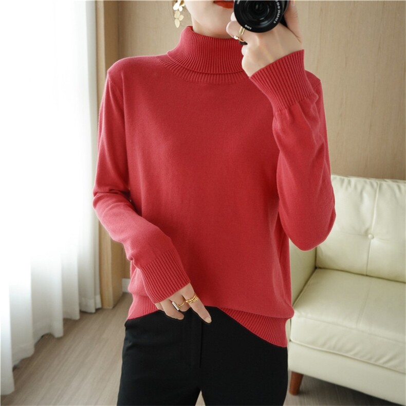 纯棉线高领套头长袖毛衣女加厚保暖内搭打底针织衫短款全棉线上衣，女装针织衫/毛衣，斯美雅电商供货