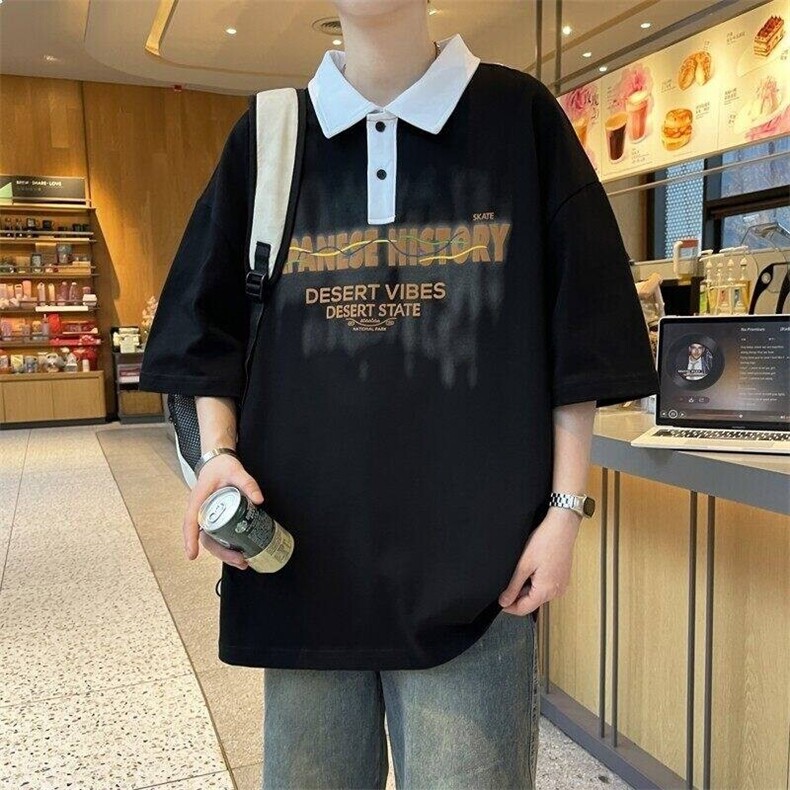 25061-特P40港风宽松翻领短袖POLO衫夏季时尚休闲T恤男打底衫,男装T恤,电商D310B