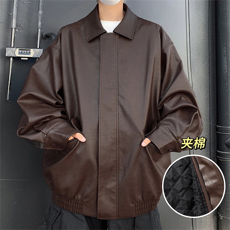 美式复古皮衣外套男秋冬加棉休闲宽松拉PU皮翻领棉服JK0826-P80，男装皮衣，星座308B-2