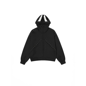 WY825-尺码M-3XL-P75-X135-美式高街铆钉设计感连帽开衫卫衣外套图片