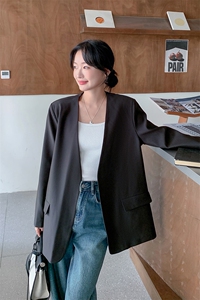 2025秋季高级感皮外套女春秋时髦复古气质V领休闲小西装外套图片