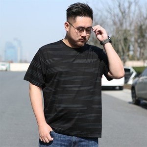 春装新款丝光棉短袖T恤男士条纹圆领打底衫半袖加肥大码5926款图片