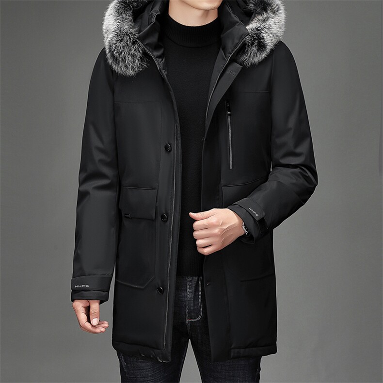 中年男连帽羽绒服男可拆卸毛领羽绒服爸爸冬装外套BJY08230-P390，男装羽绒服，电商B212（原钱塘6029）