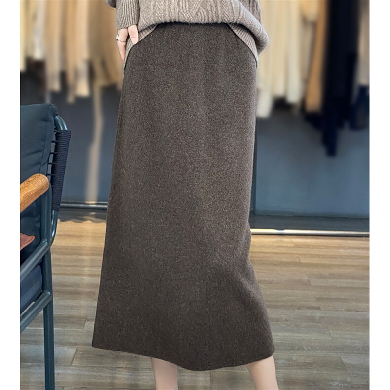 时尚百搭女士秋冬羊毛半身裙高腰显瘦A字裙优雅气质长裙,女装半身裙,暖思雅