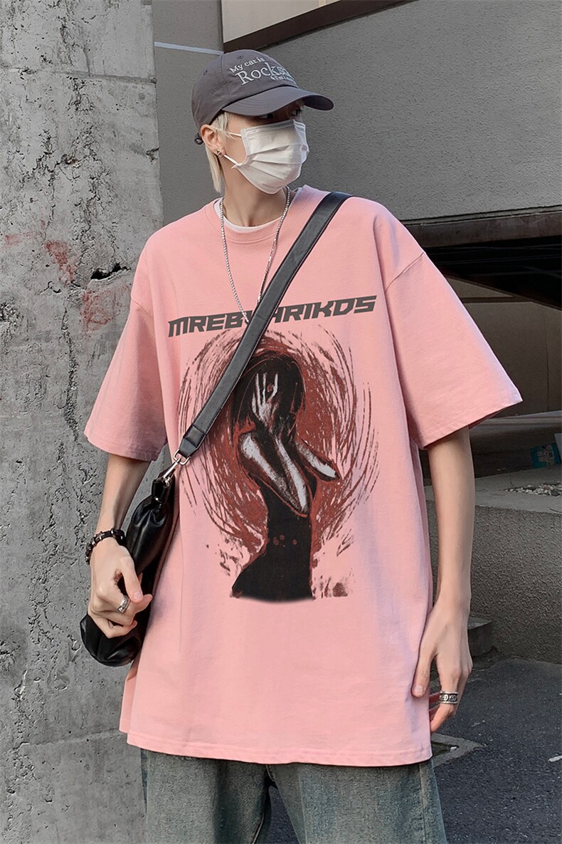 B239-1105-P25美式复古抽象油画印花夏季重磅落肩袖短袖T恤男,男装T恤,星座514-2(原B239)
