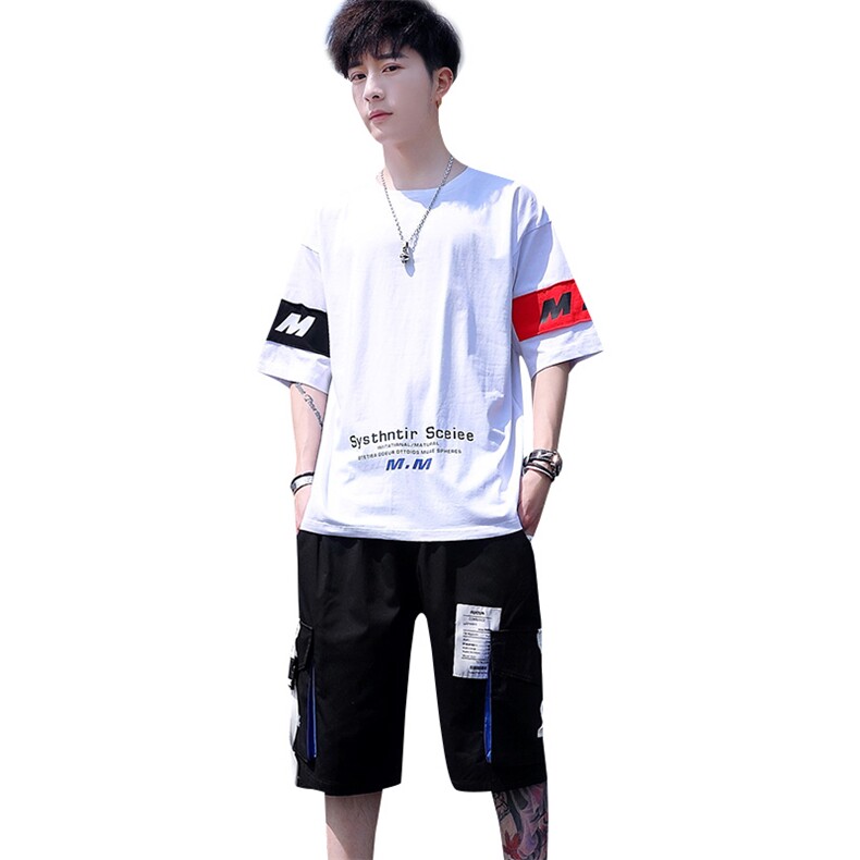 套装男短袖t恤夏季印花宽松潮流衣服一套帅气夏装两件套T771-P60,男装休闲套装,星座1206（原A206）
