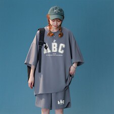 中性风2023夏季冰丝字母开叉休闲运动套装男TZ914P65---控88，男装休闲套装，A247A