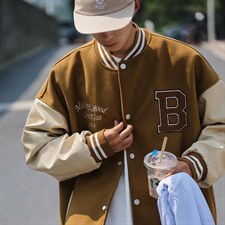 2022主推秋装pu皮拼接毛巾绣棒球服呢料夹克外套潮G1016P108男，男装夹克，电商A339