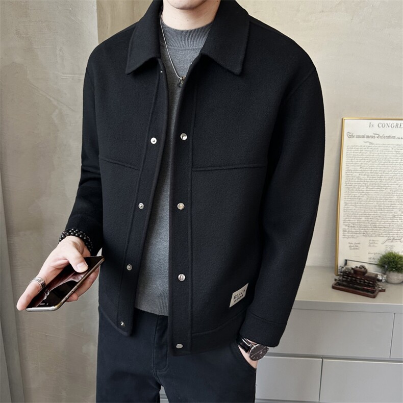 秋冬纯手工短款双面羊绒大衣男 时尚夹克款双面呢S8001-P255图片