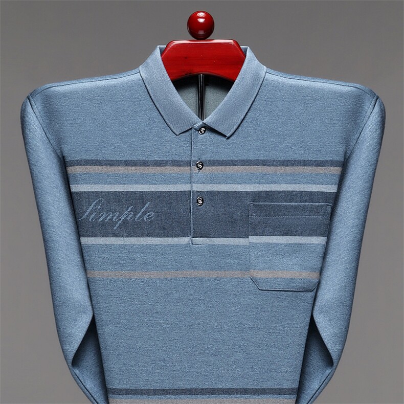 中老年男装长袖T恤男翻领口袋上衣春秋季中年男士休闲百搭爸爸装，男装T恤，电商B212（原钱塘6029）