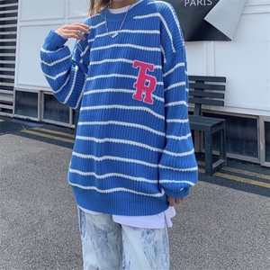 条纹毛衣女秋冬新款日系慵懒风复古设计感小众韩系针织上衣
