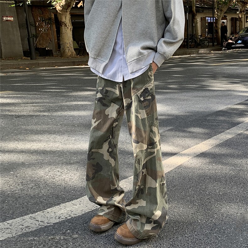 美式复古工装迷彩裤男女运动大口袋休闲情侣宽松直筒长裤K050-P50,男装休闲裤,星座308B-2