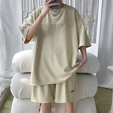 夏季宽松钢印麂皮绒套装男T恤短裤两件套港风B299-X5398-P70控88，男装牛仔裤，电商A061-1