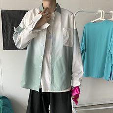 714-1-c26男长袖秋潮流帅气复古休闲港风chic上衣扎染衬衫3，男装衬衫，星座1404-3