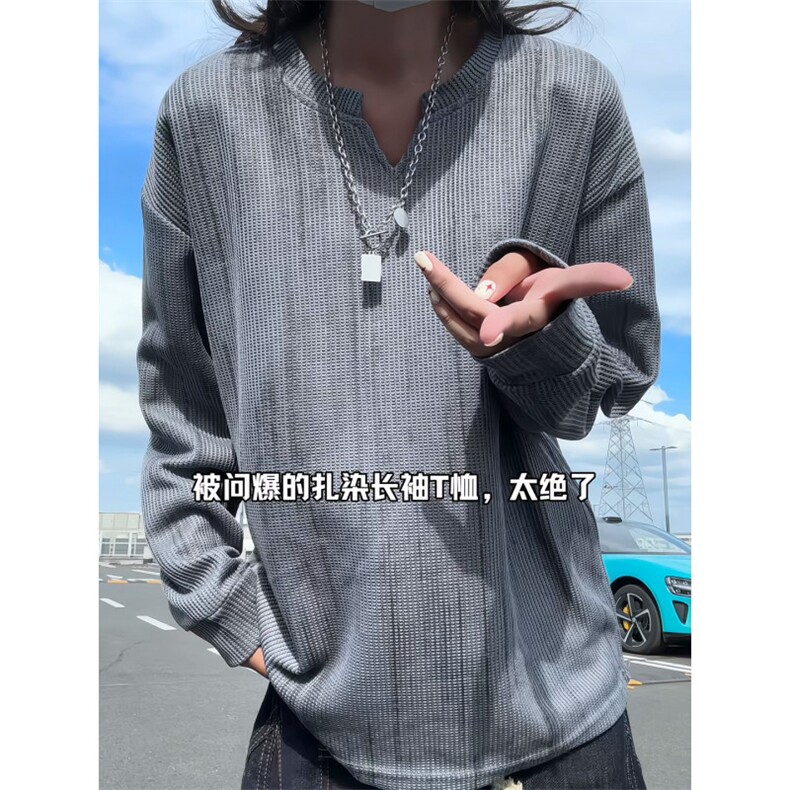 XZ809A/SYR21/P30/控48  麦穗格扎染V领口长袖T恤卫衣图片