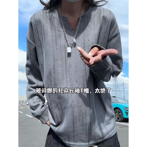 XZ809A/SYR21/P30/控48  麦穗格扎染V领口长袖T恤卫衣图片