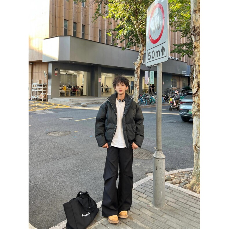 短款廓形棉服男款冬季高级感美式pu皮棉衣加厚防寒保暖面包服外套图片