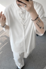 风男装中式盘扣冰丝套装立领短袖衬衫唐装两件套TZ1702特P80，男装衬衫，电商B238
