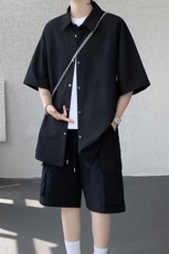 特批P55无差价夏季休闲百搭泡泡纱宽松冰丝两件套套装男TZ5585，男装休闲套装，电商A001-1