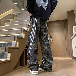 美式复古豹纹迷彩工装裤条纹休闲裤潮直筒阔腿裤1001-1-K6185-P48图片