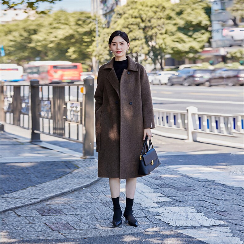 2024秋冬季新款女装赫本风毛呢外套女中长款法式复古呢子,女装双面呢大衣,怡欣双面呢工厂店