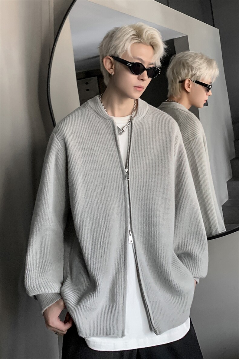 ！棒球领双拉链开衫针织毛衣男CP16-特p55,男装针织衫/毛衣,电商B371