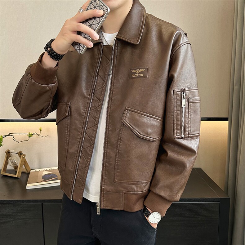 2024店主风秋装翻领休闲高品质Pu皮皮衣夹克外套男6018-P130,男装夹克,电商A413