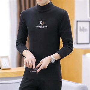 冬季半高领双面绒刺绣鹿角卫衣男加绒加厚保暖打底衫长袖红336P28图片