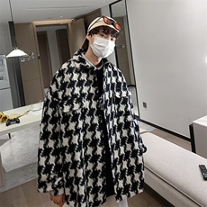 千鸟格呢子大衣男秋冬季港味复古百搭上衣古着毛呢外套潮，女装短外套，星座506A