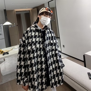 千鸟格呢子大衣男秋冬季港味复古百搭上衣古着毛呢外套潮图片