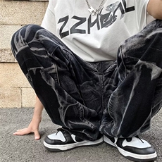 新款高街美式裤子欧美复古黑色扎染牛仔裤Z8816P43，男装牛仔裤，星座1116-2
