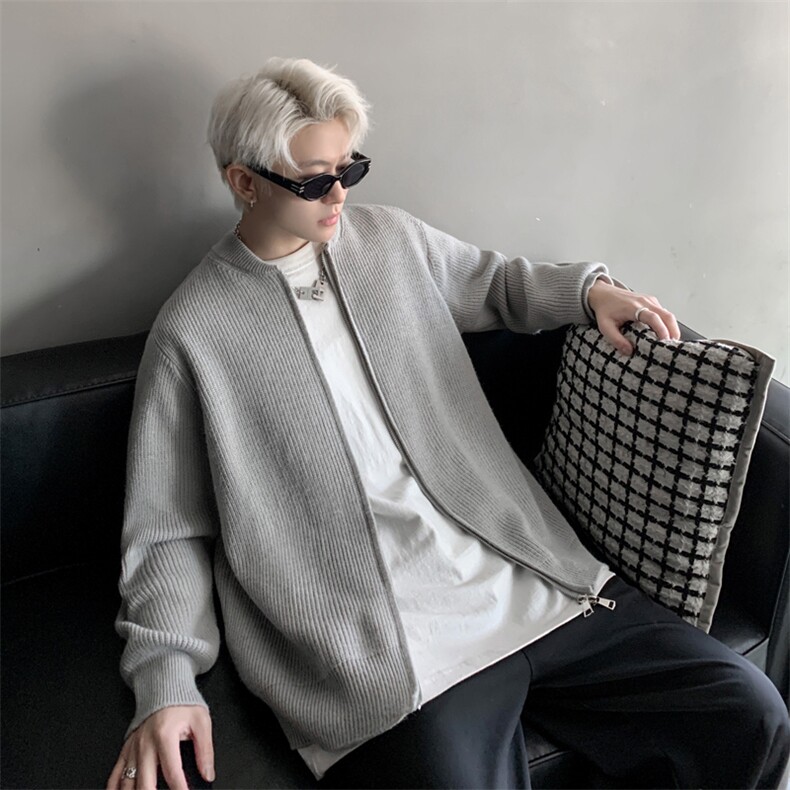 ！棒球领双拉链开衫针织毛衣男 CP16-特p55图片