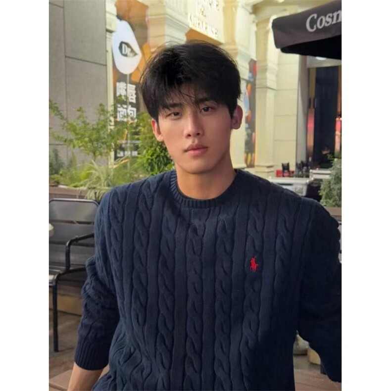 韩麻花纹圆领针织毛衣男2025冬季小马刺绣毛线衣XM06P60,男装针织衫/毛衣,电商D256