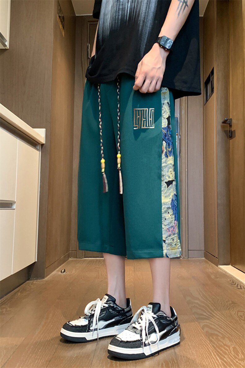 刺绣新中式七分裤男7分直筒阔腿中裤重磅300g菠萝格-2478P26-控58,男装牛仔裤,星座207