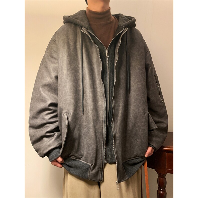 秋冬棉衣仿皮棉袄假两件连帽外套夹棉加厚1016-1W96P158K188,男装棉衣,星座1016-1（原电商B408-1）
