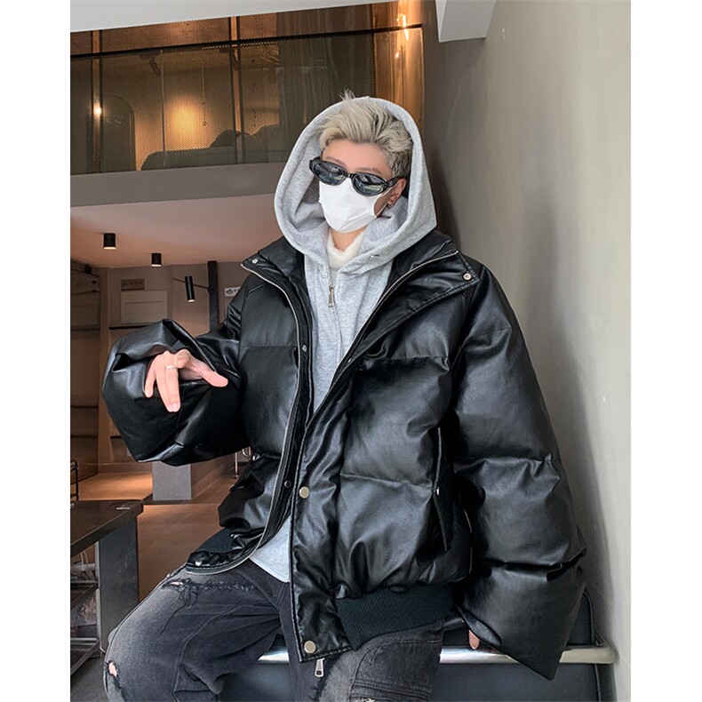 405A美式高街个性连帽设计假两件pu皮棉服MY24920-P158控188,男装棉衣,星座405A