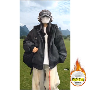 现货高品质美式冬季重磅座山雕大毛毛领pu皮棉衣男女加厚外套图片