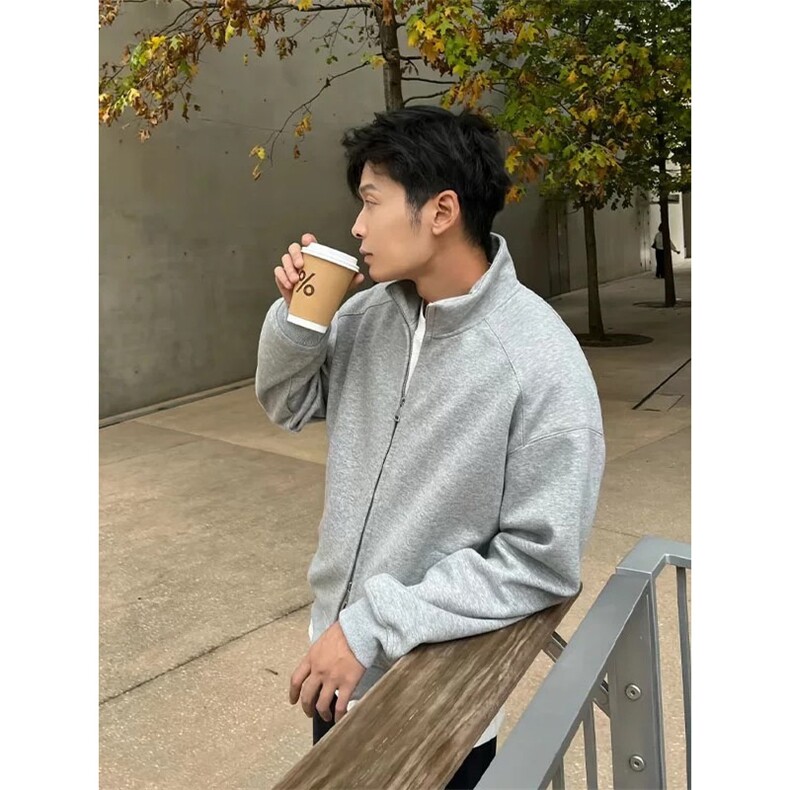 网图现货美式立领拉链开衫卫衣cleanfit男生外套纯wt31-特p58,女装短外套,电商C310
