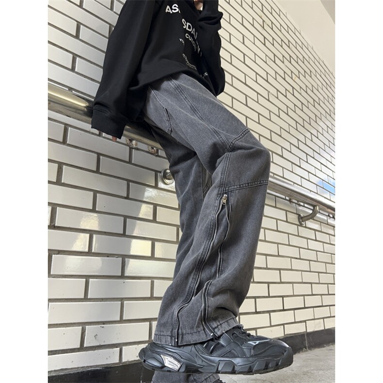 美式高街牛仔裤男韩版潮流拉链口袋个性2024冬季ins长裤N812-P53,男装牛仔裤,星座308B-1